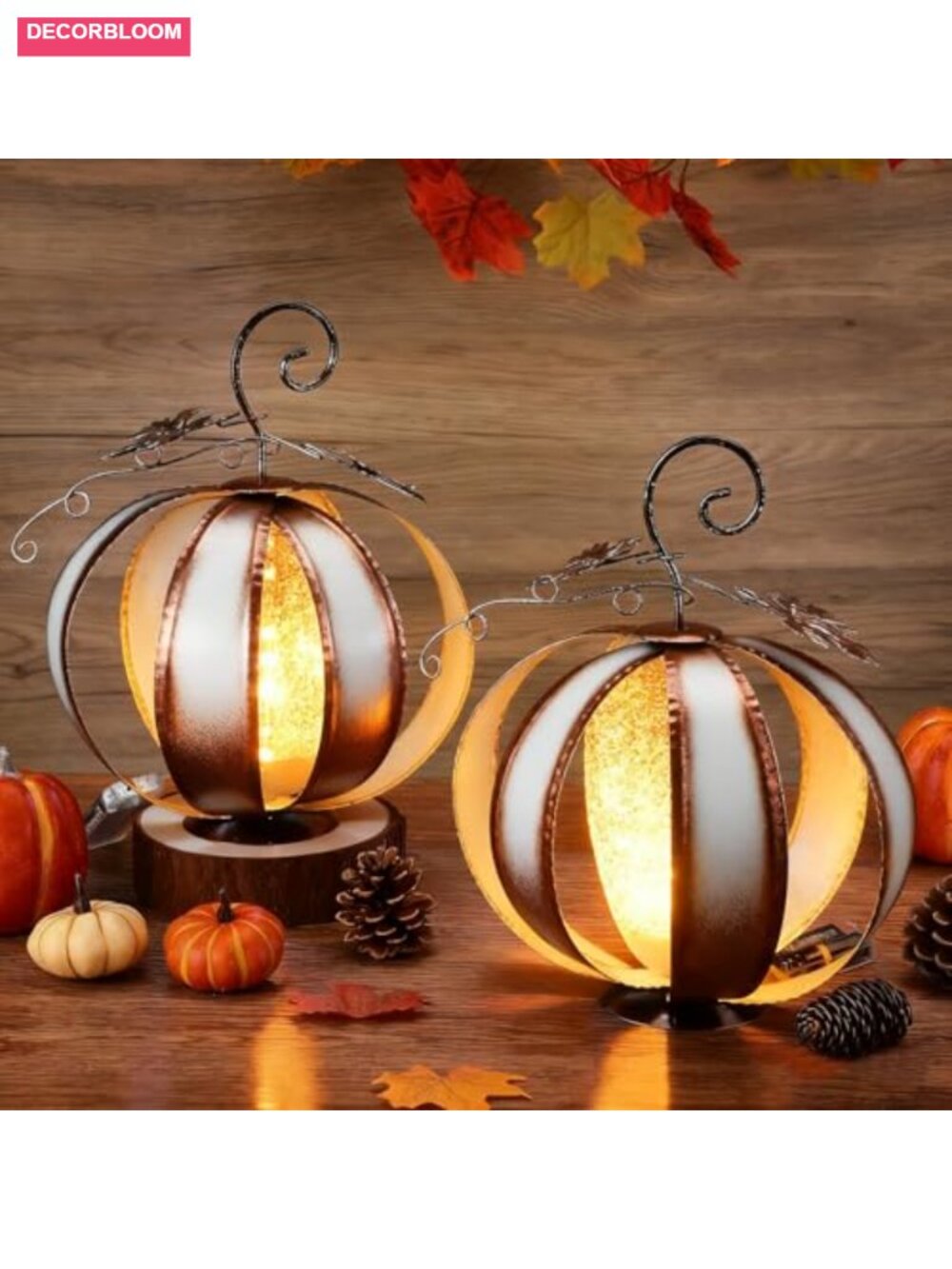 2 Pack Solar Pumpkin Decor Metal Outdoor Thanksgiving Light - Picture 1 of 6
